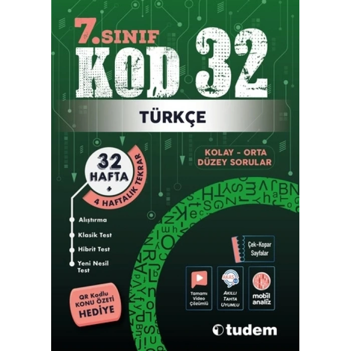 7.Sınıf Türkçe Kod 32 - Tudem Yayınları
