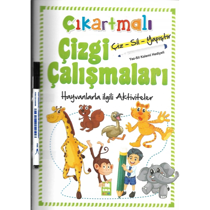 Çıkartmalı Çizgi Çalışma-Hayvanlar - Okul Öncesi- Ema Yayınları