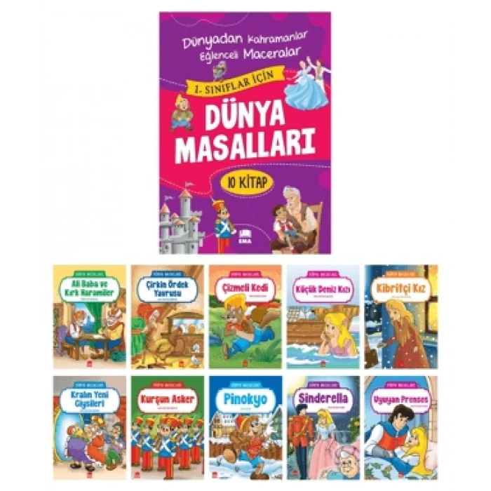 Dünya Masalları Seti (Büyük Boy - 10 Kitap Takım) 1.sınıf Hikaye- Ema Yayınları
