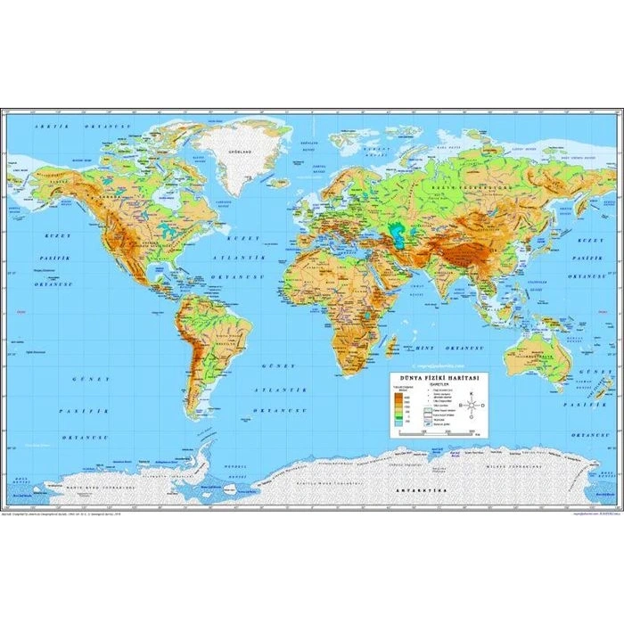 Dünya Siyasi Fiziki Ülkeler Haritası - 35*50cm - MepMedya