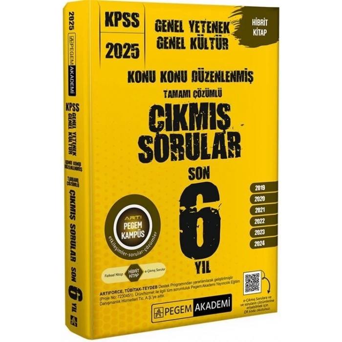 KPSS Genel Yetenek Genel Kültür Konu Konu Düzenlenmiş Tamamı Çözümlü Çıkmış Sorular Son 6 Yıl-Pegem Yayınları
