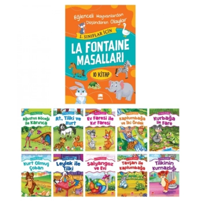 La Fontaine Masalları-1.sınıf hikaye- (10 Kitap) - Büyük Boy - Ema Yayınları