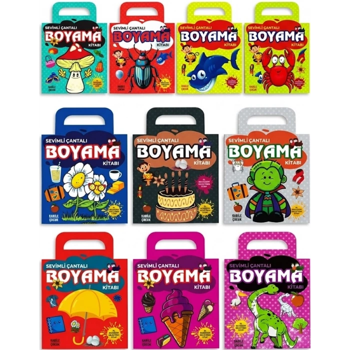 Sevimli Çantalı Boyama İnce Boyama 10 Kitap Takım-Kabile Yayınları