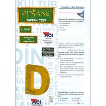 6.Sınıf Din Kültürü ve Ahlak Bilgisi Çek Kopart Yaprak Test Açı Yayınları