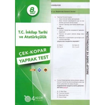 8.Sınıf İnkılap Tarihi Yaprak Test - Dört Adım Yayınları