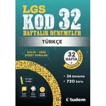 8.Sınıf Türkçe Kod 32 Haftalık Denemeler - Tudem Yayınları