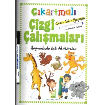 Çıkartmalı Çizgi Çalışma-Hayvanlar - Okul Öncesi- Ema Yayınları