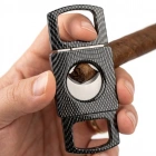 Karbon Fiber Desenli Giyotin Puro Kesici - Çift Paslanmaz Çelik Keskin Bıçaklı, Ergonomik Tasarım, Taşınabilir Puro Aksesuarı - Siyah Karbon Görünüm