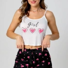 Kalp Desenli Askılı Şortlu Pijama Takımı