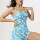 Papatya Baskılı Mavi Askılı Şortlu Pijama Takımı