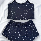 Yıldız Desenli Lacivert Şortlu Pijama Takımı