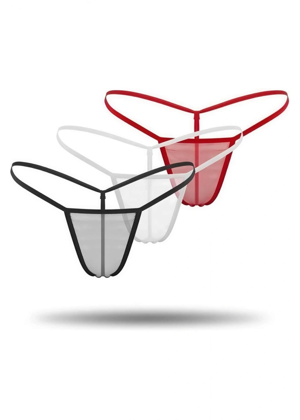 3lü Renkli Transparan Tül String Tanga TM0369