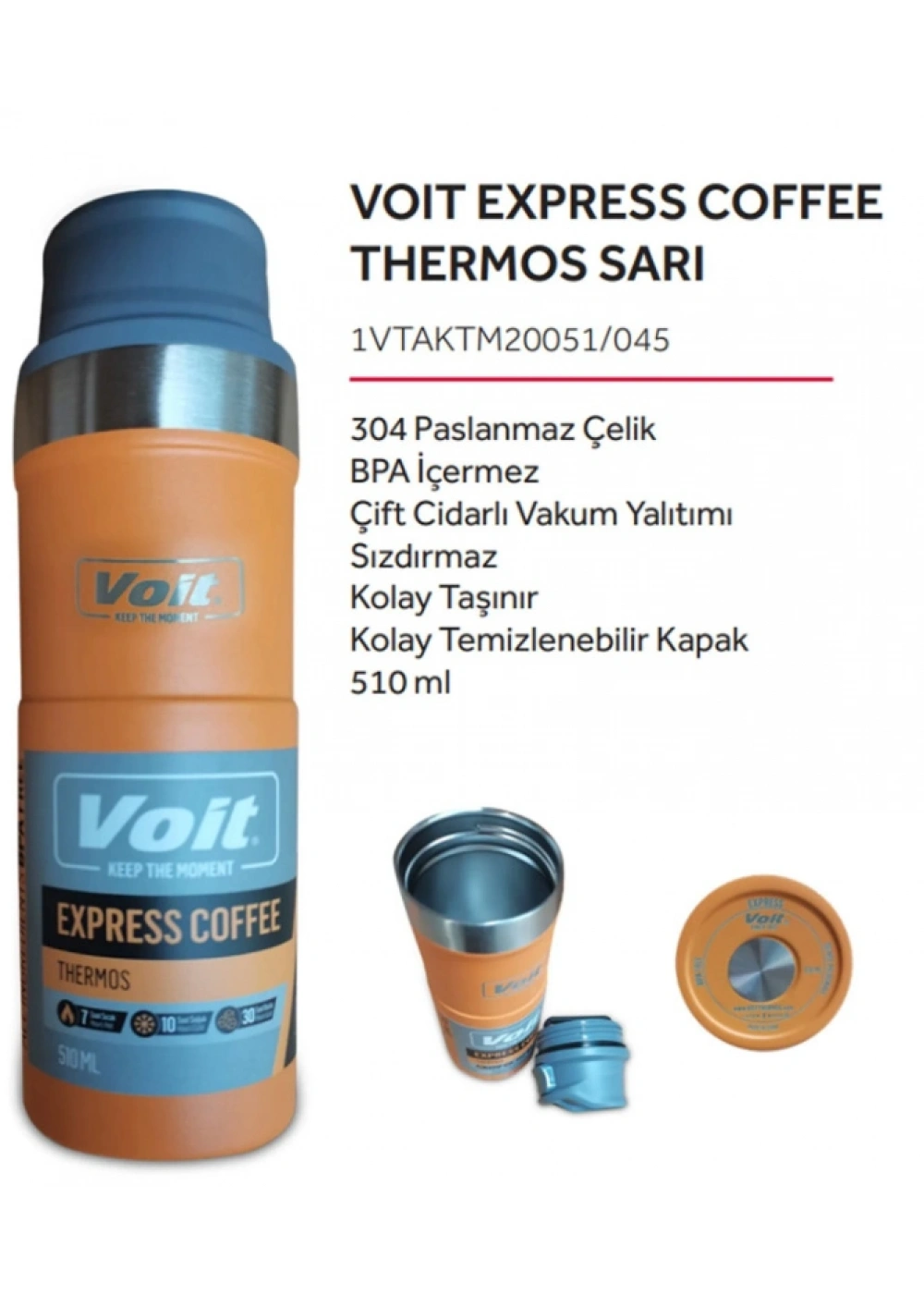 STK-1546 VOIT EXPRESS COFFEE THERMOS 510/Sarı/510 ML