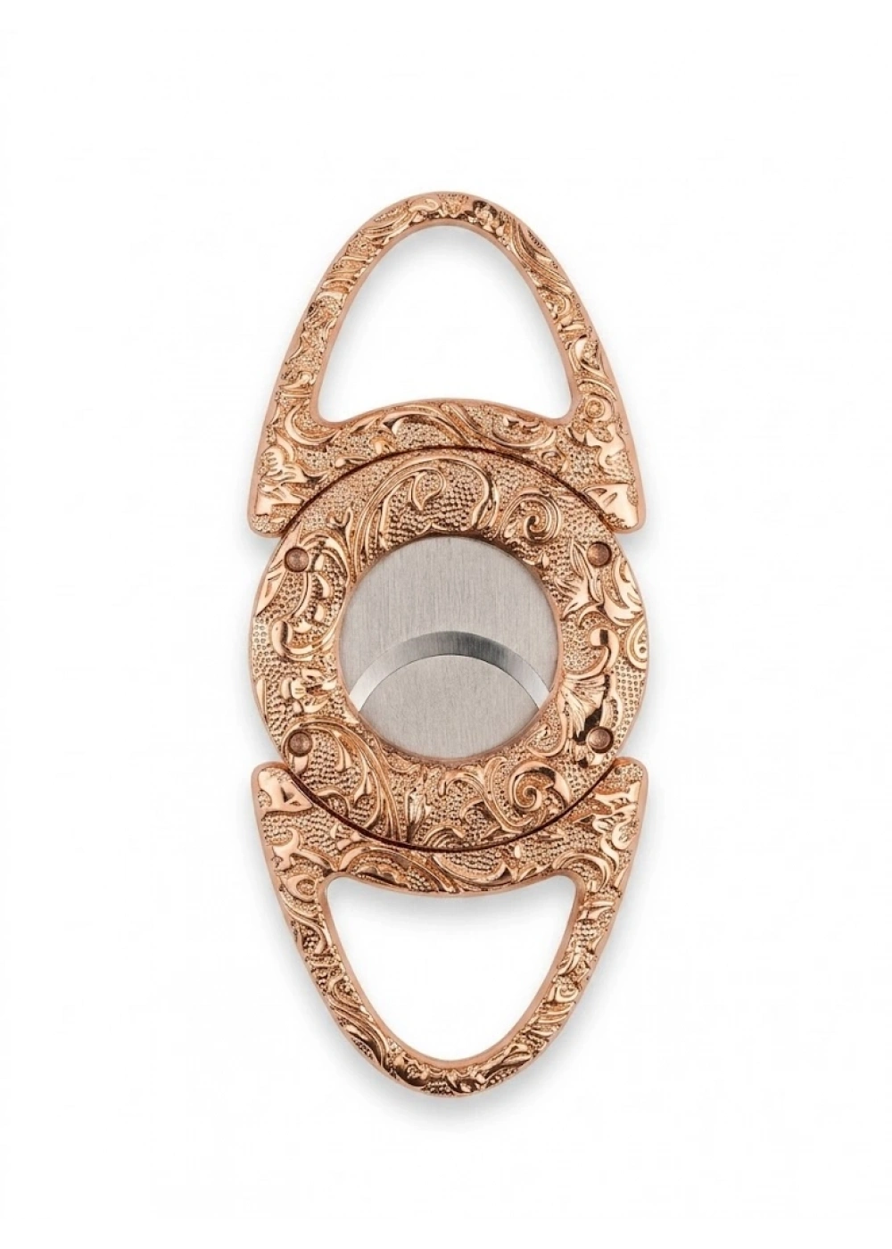 Rose Gold Vintage İşlemeli Puro Kesici - Çift Paslanmaz Çelik Bıçak - Lüks Tasarım, Keskin ve Hassas Kesim, Bakır Renkli Puro Aksesuarı