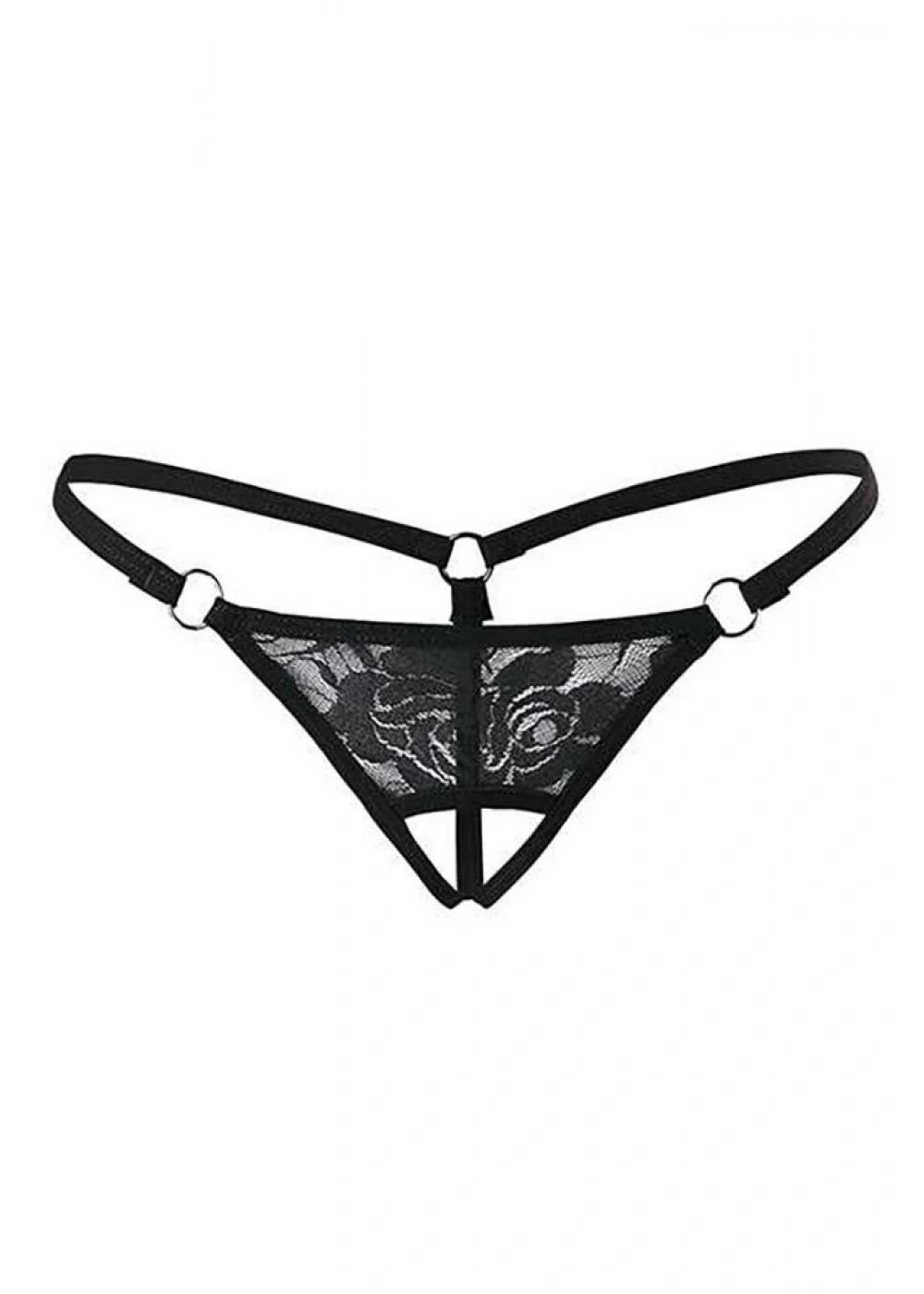 Siyah Dantelli Özel Bölgesi Açık G-String TM1167