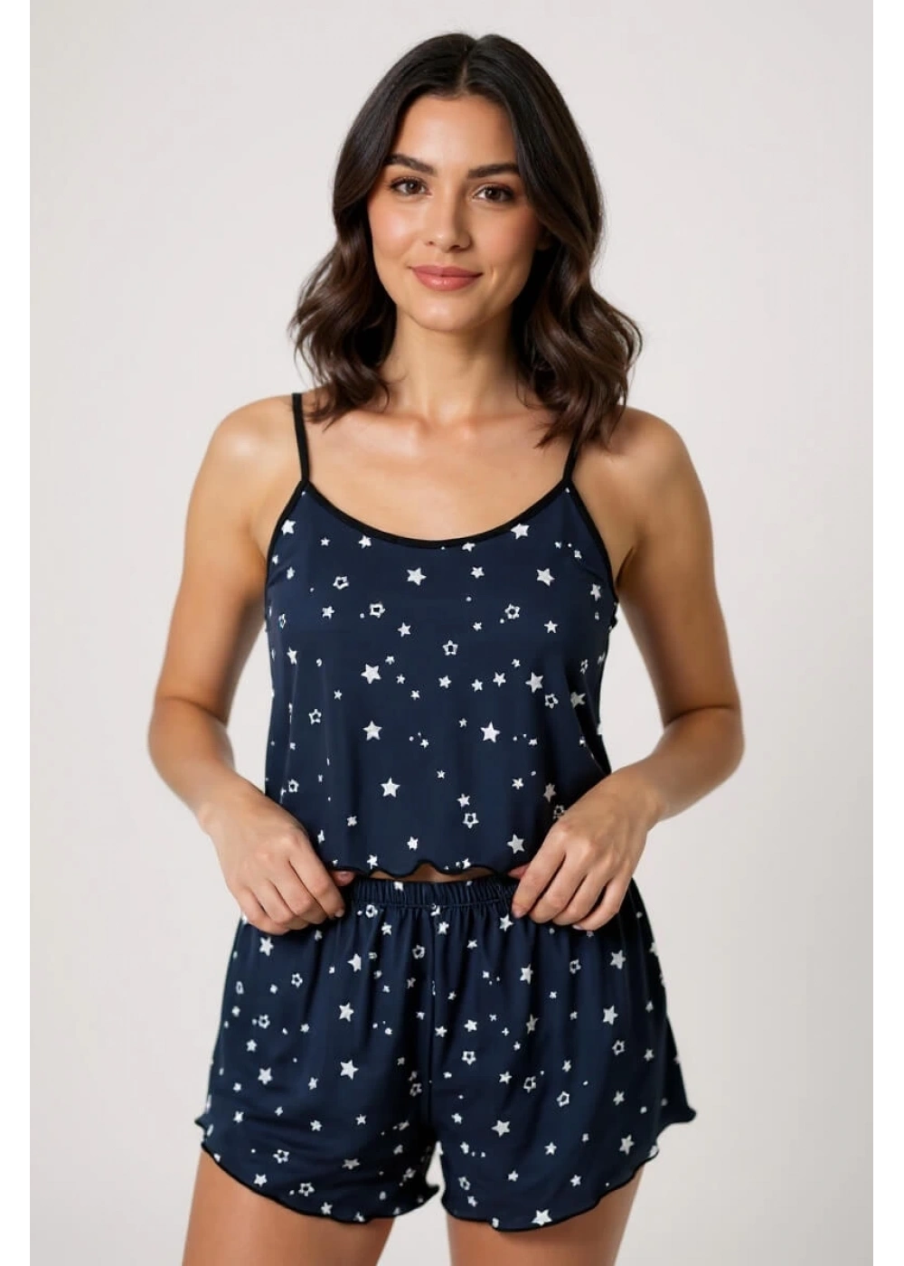 Yıldız Desenli Lacivert Şortlu Pijama Takımı