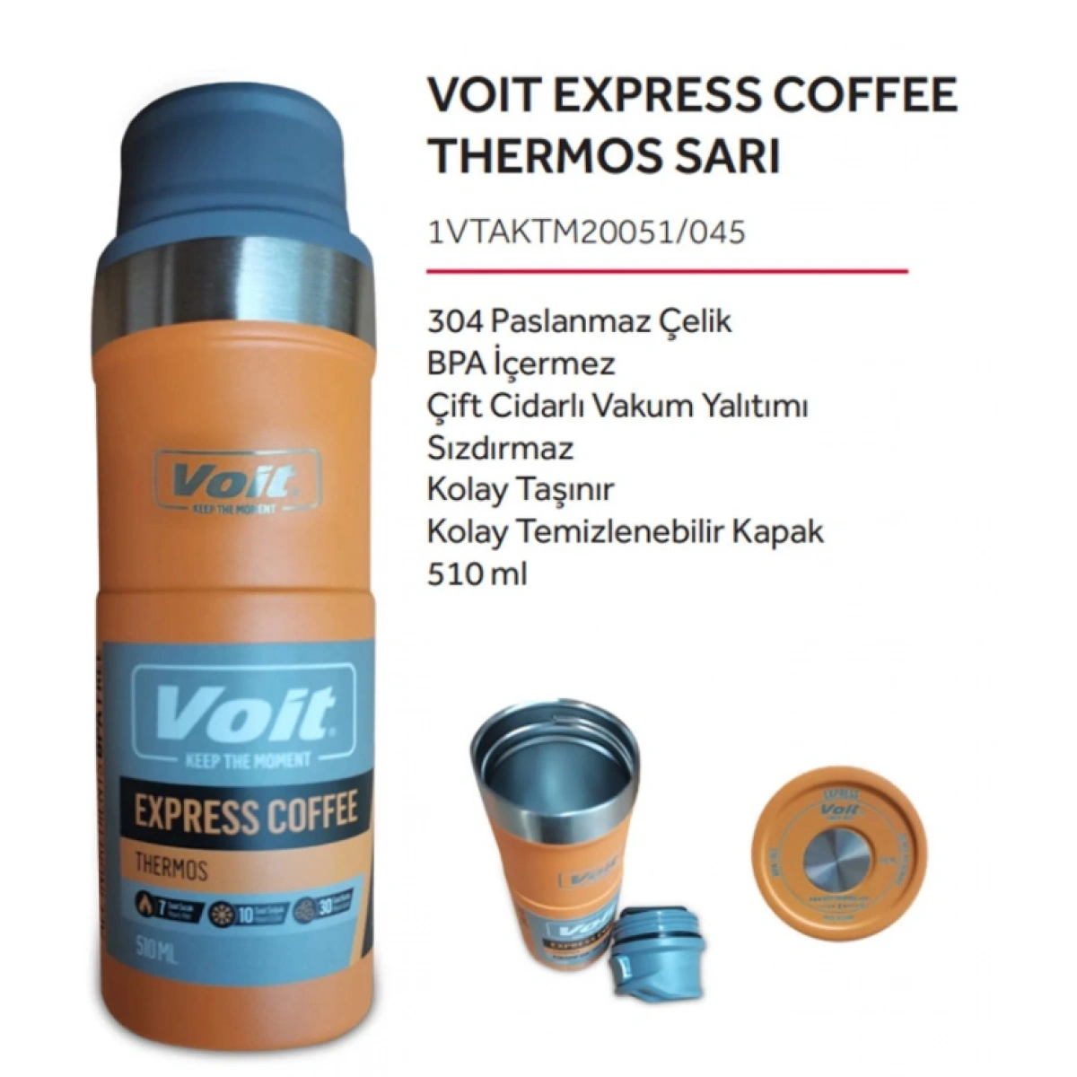STK-1546 VOIT EXPRESS COFFEE THERMOS 510/Sarı/510 ML