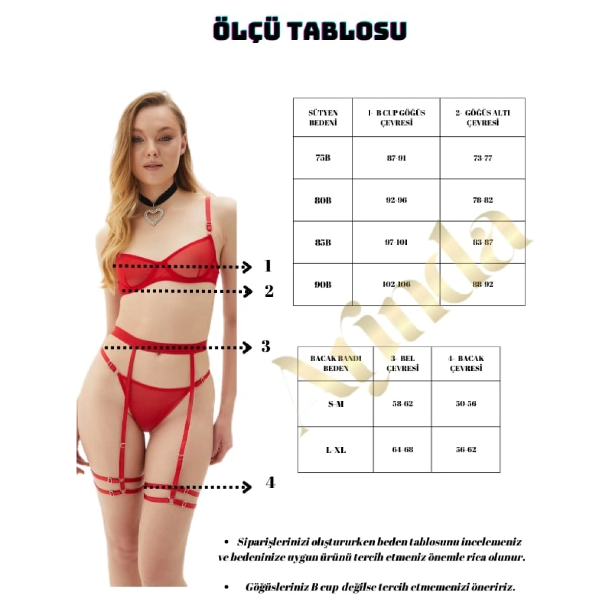 Barbie Red Çiçek Brode Kapsız Balenli Sütyen Kemerli Bacak Bantı Aksesuarlı Kırmızı İç Çamaşırı Takımı