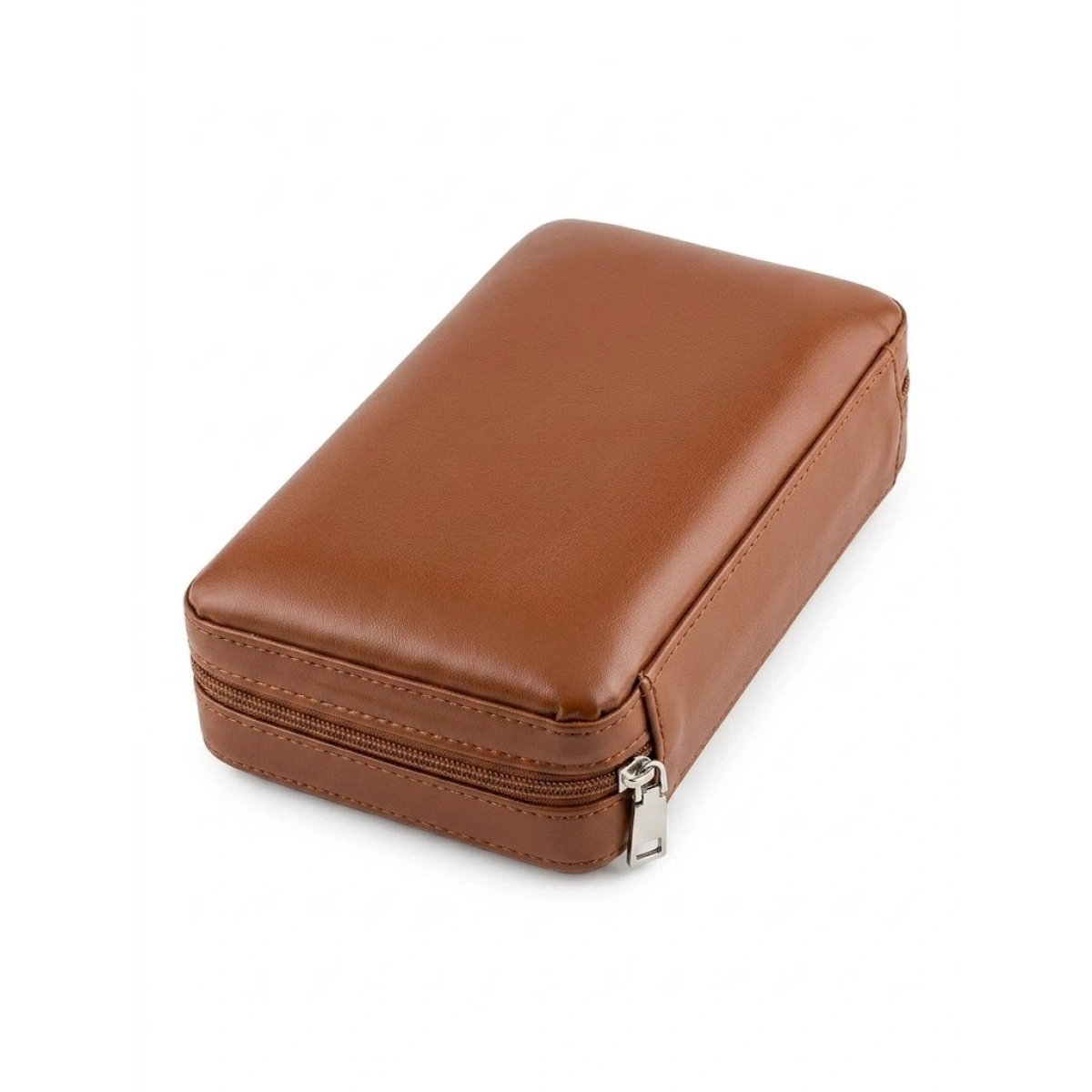 Lüks Kahverengi Deri Seyahat Tipi Puro Kutusu - Sedir Ağacı Kaplı 4lü Portatif Humidor - Puro Kesici ve Aksesuar Bölmeli - Erkekler İçin Premium Şık Hediye Seti
