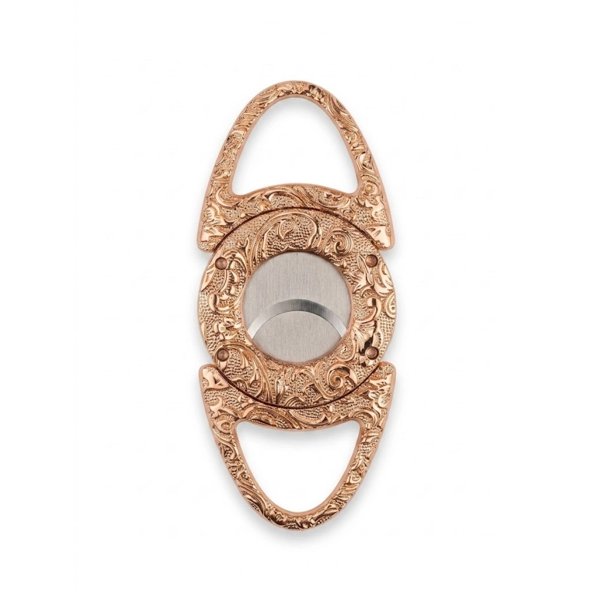 Rose Gold Vintage İşlemeli Puro Kesici - Çift Paslanmaz Çelik Bıçak - Lüks Tasarım, Keskin ve Hassas Kesim, Bakır Renkli Puro Aksesuarı