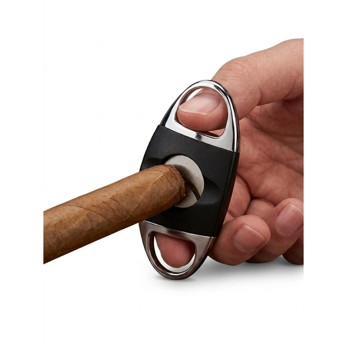 Lüks Çift Bıçaklı Paslanmaz Çelik Puro Kesici - Siyah ve Gümüş Metalik Renk Ergonomik Puro Makası - Hassas ve Keskin Puro Aksesuarı