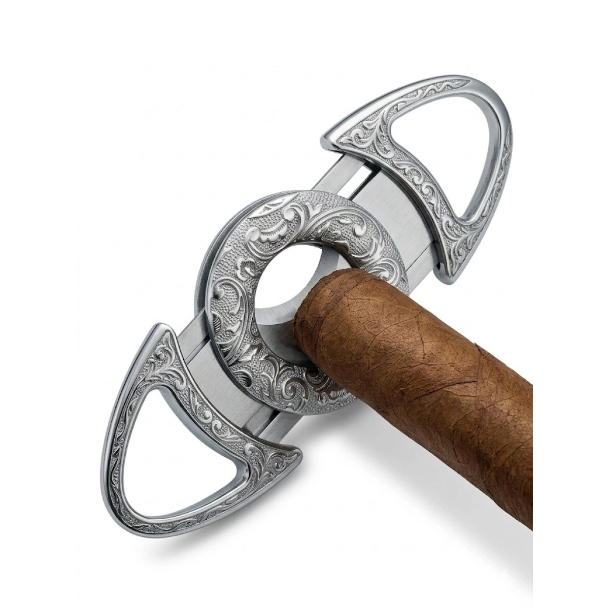 Lüks Vintage Puro Kesici - Antik Gümüş Desenli Paslanmaz Çelik Çift Bıçaklı Puro Makası - Cigar Taste Tasarımlı Şık ve Keskin Puro Aksesuarı