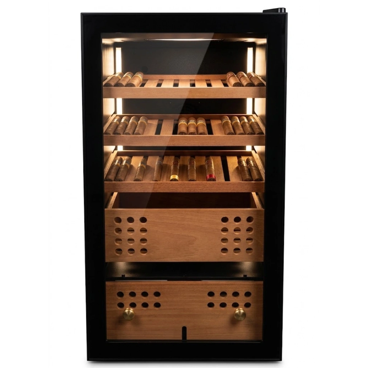 Akıllı Puro Dolabı - 300 Kapasiteli Sedir Ağacı Humidor, Parmak İzi Okuyuculu Kilit, 85W Profesyonel Isı ve Nem Kontrolü, Siyah
