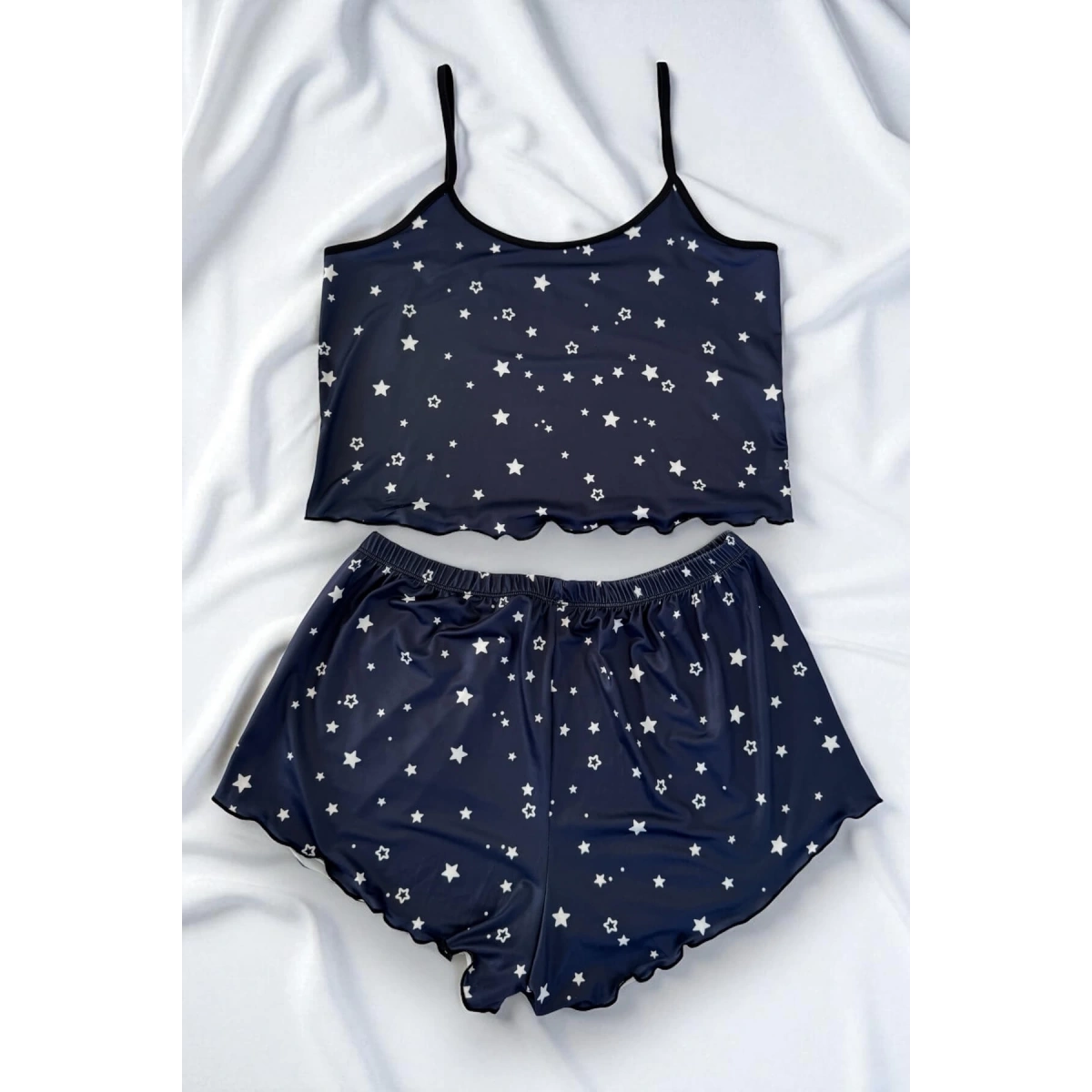 Yıldız Desenli Lacivert Şortlu Pijama Takımı