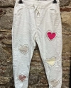 İtalyan Pamuklu Likralı Kalp Tasarım Taş İşlemeli Pantolon Kırık Beyaz