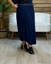 İtalyan Tasarım Beli Otantik Kemerli Kadife Etek Lacivert