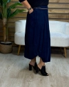 İtalyan Tasarım Beli Otantik Kemerli Kadife Etek Lacivert