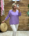 İtalyan Tasarım Fitilli V Yaka Bluz Lila