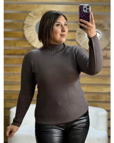 İtalyan Tasarım Balıkçı Yaka Kazak Kahve