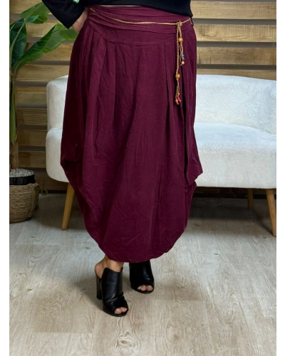 İtalyan Tasarım Beli Otantik Kemerli Kadife Etek Bordo