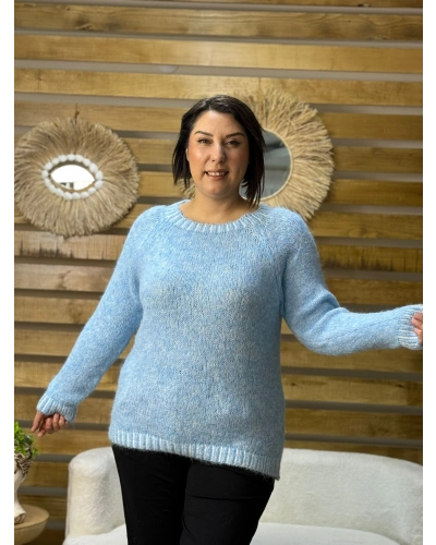 İtalyan Tasarım Çizgi Desen Kazak Turkuaz