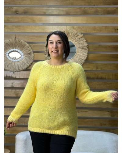 İtalyan Tasarım Çizgi Desen Kazak Sarı