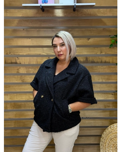 İtalyan Tasarım Düz Desen Keçe Ceket Siyah