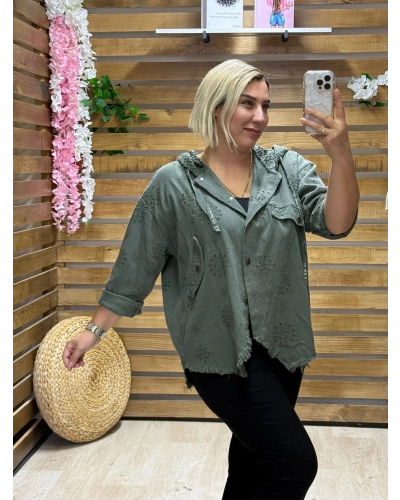 İtalyan Tasarım Fisto İşlemeli Kapüşonlu Ceket Haki