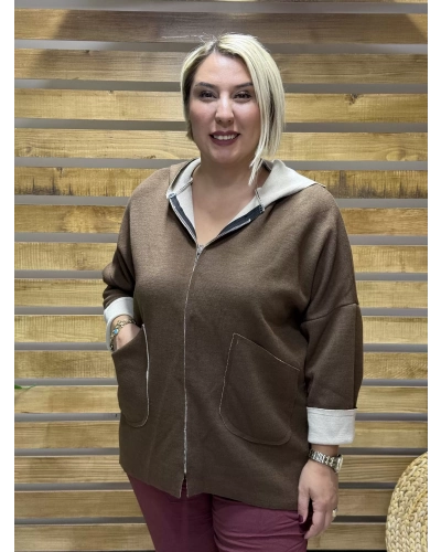 İtalyan Tasarım Kapüşonlu Düz Desen Kap Camel