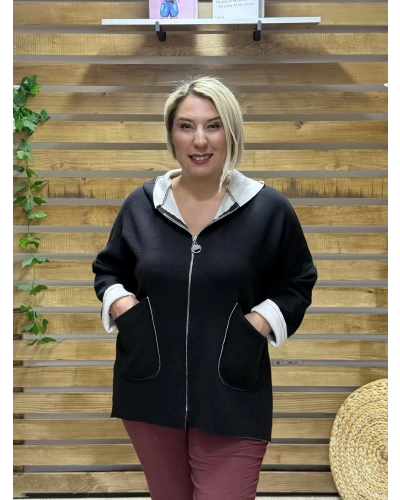 İtalyan Tasarım Kapüşonlu Düz Desen Kap Siyah