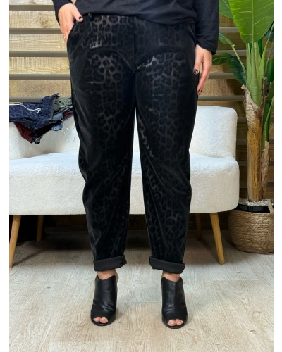 İtalyan Tasarım Leopar Desen Özel Kaplama Likralı 3D Pantolon Siyah