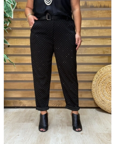 İtalyan Tasarım Taş İşleme Işıltı Pantolon Siyah