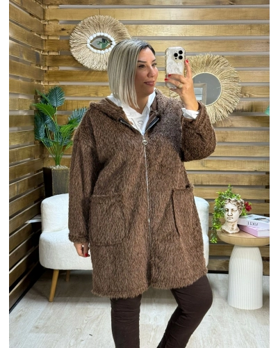 İtalyan Tasarım Uzun Fermuarlı Keçe Ceket Kahverengi