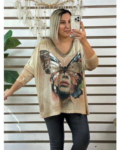 İtalyan Tasarım V Yaka Ön Detaylı Bluz Kelebek