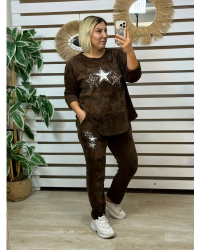 İtalyan Tasarım Yıldız İşleme Kadife Takım Kahve