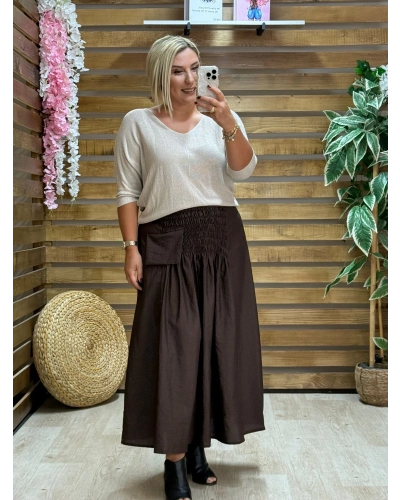 Paprica Tasarım Tafta Detaylı Etek Kahve