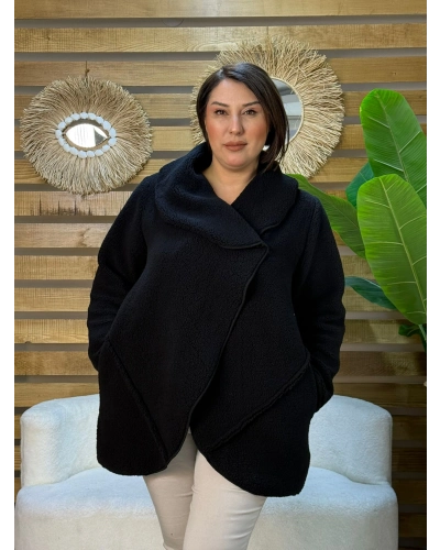 Tasarım Özel Yaka Kuzu Ceket Siyah