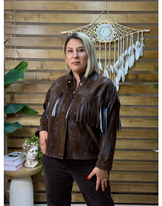 İtalyan Tasarım Batik Desen Püskül Detay Ceket