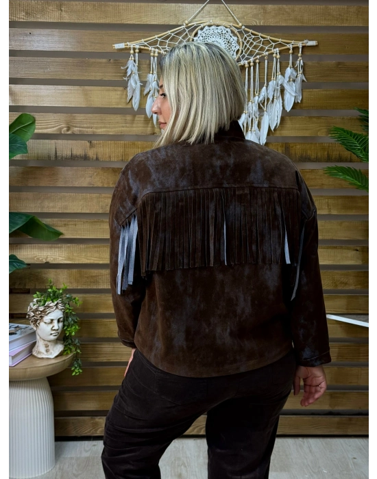 İtalyan Tasarım Batik Desen Püskül Detay Ceket