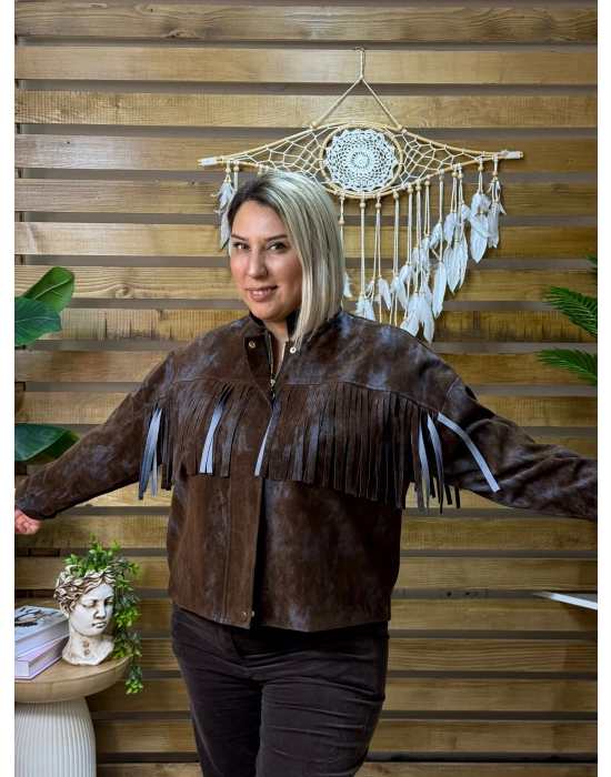 İtalyan Tasarım Batik Desen Püskül Detay Ceket